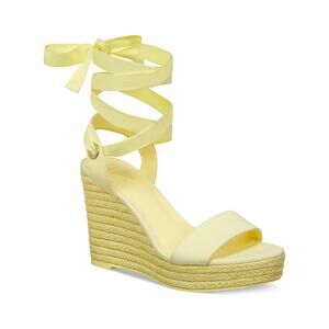 INC Maxx Light Yellow Espadrille Wedge Tie Sandals Size 11 NWB